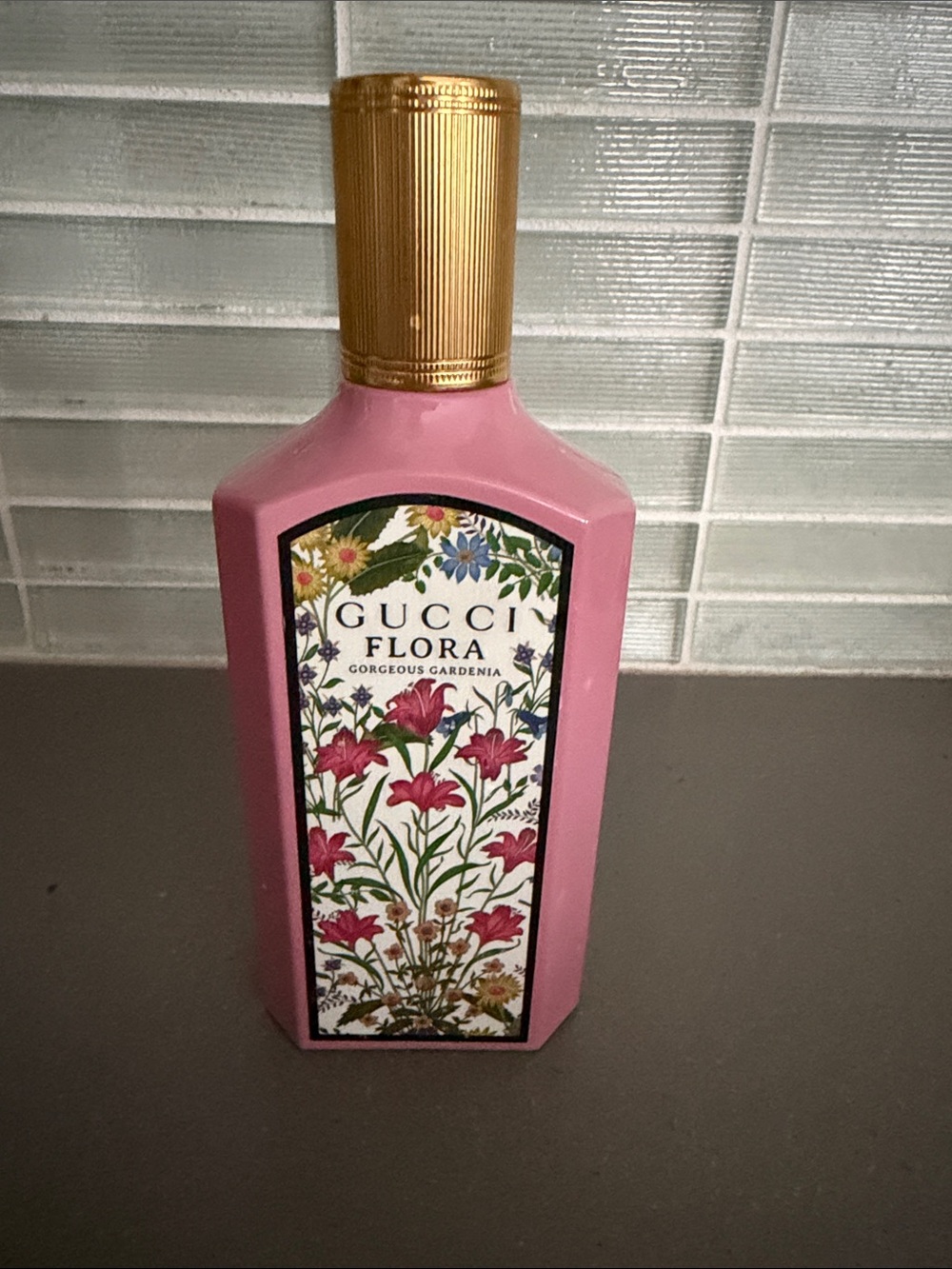 Gucci Pink Floral Lacquered Fragrance Bottle with Gold Cap - Picture 1 of 2